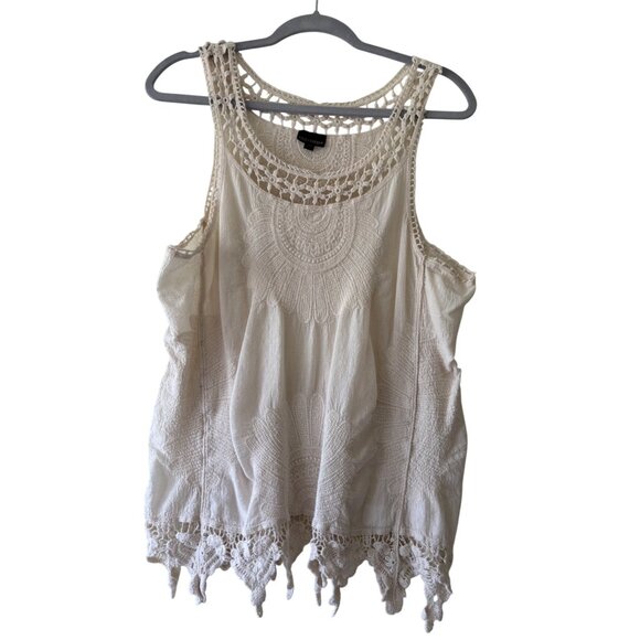 Coco + Carmen L/XL Ivory Crochet Lace Sleeveless Tunic Blouse Top Boho Women - Picture 2 of 11